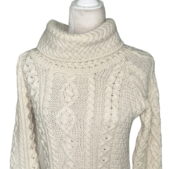 Aran Ireland Ivory Cable Knit Cowl Neck Tunic Sweater - XS - Picture 6 of 15